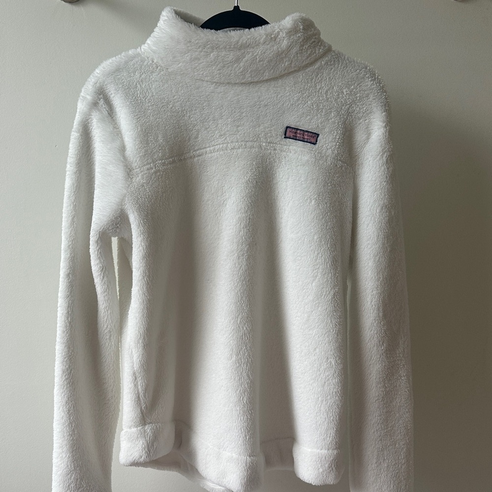 Vineyard Vines Cream Plush Mock Neck Pullover Medium